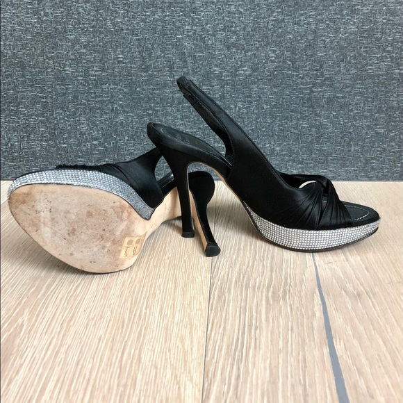 Rene Caovilla Vintage Black Silk and Crystal Platform shoes in Size 6. - Picture 13 of 16